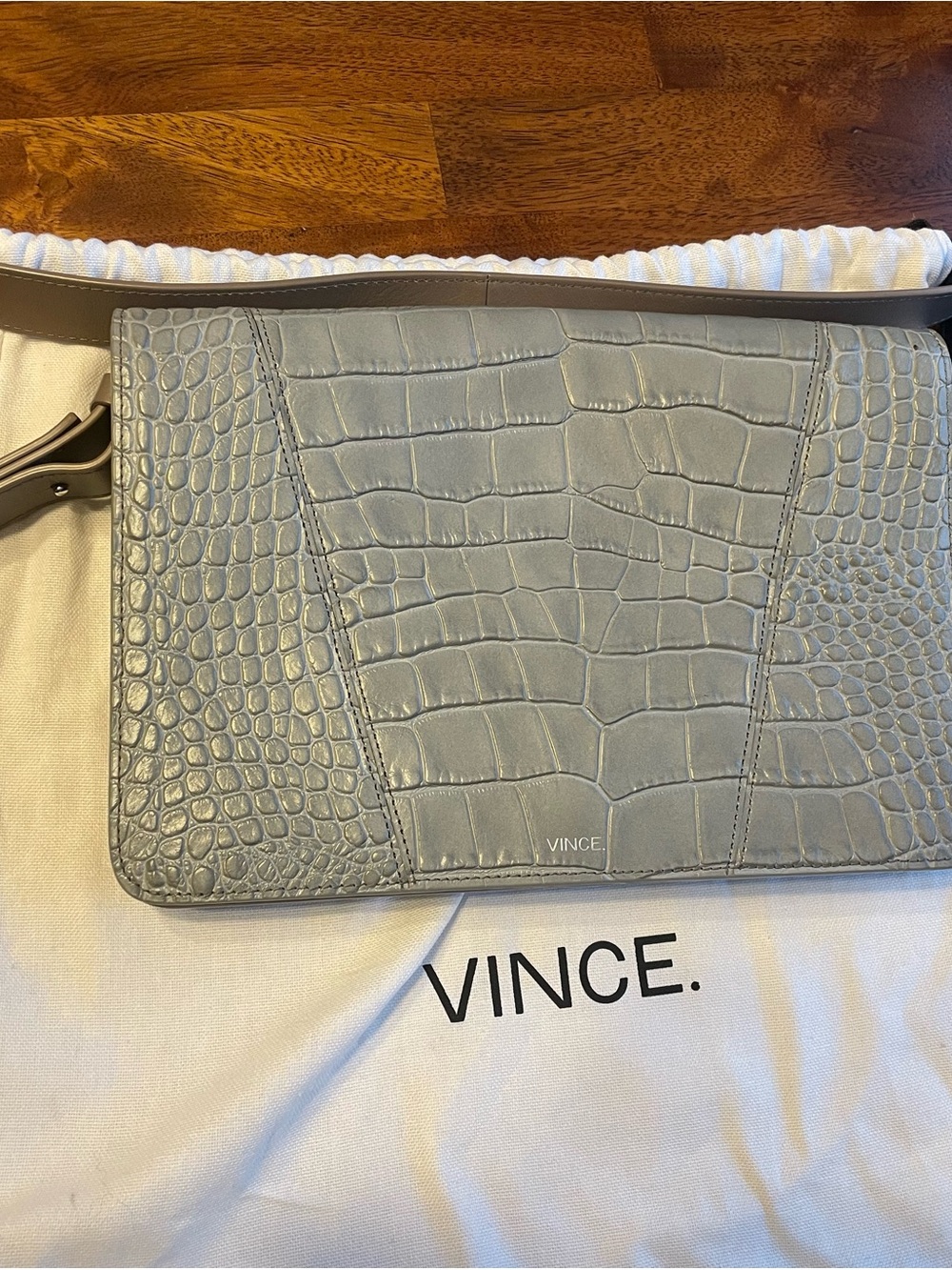 Vince Stone Leather Interior Crossbody with Zip Pocket